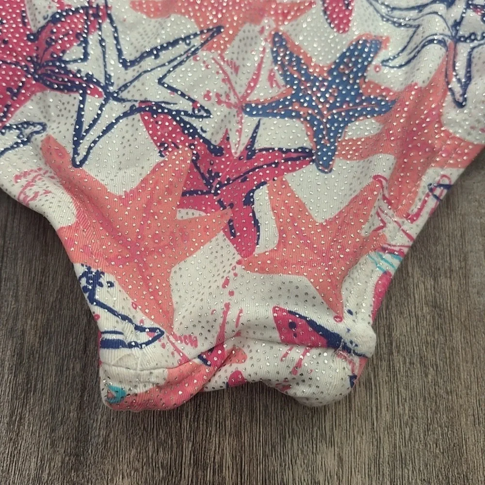 Hatley one piece blue and pink metallic sea stars swimsuit, crisscross back 3t